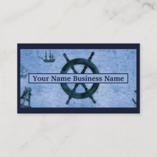 Maritime Vintage Wood Helm Custom Blue Business Card