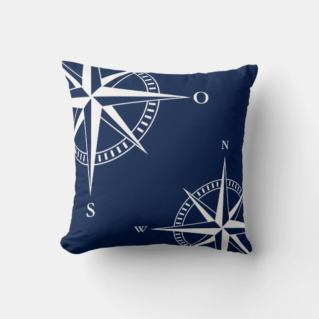 Maritimer Compass - Sea style in blue & white Cushion (Front)