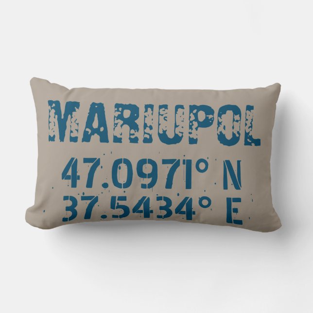 Mariupol Ukraine Latitude & Longitude Distressed  Lumbar Cushion (Front)