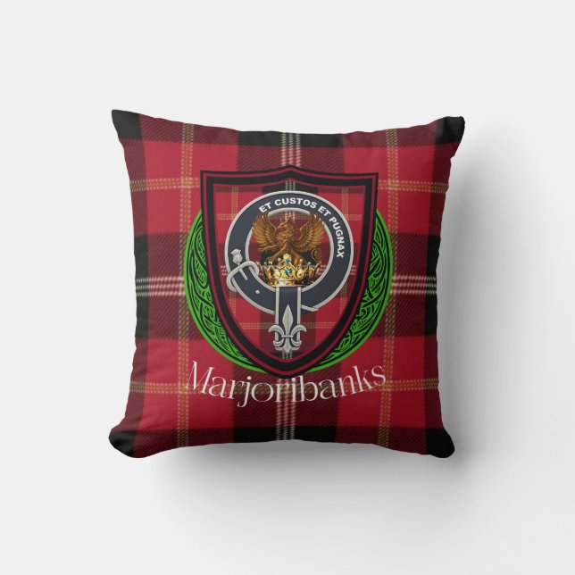 Marjoribanks Scottish Clan Tartan & Crest Cushion (Front)