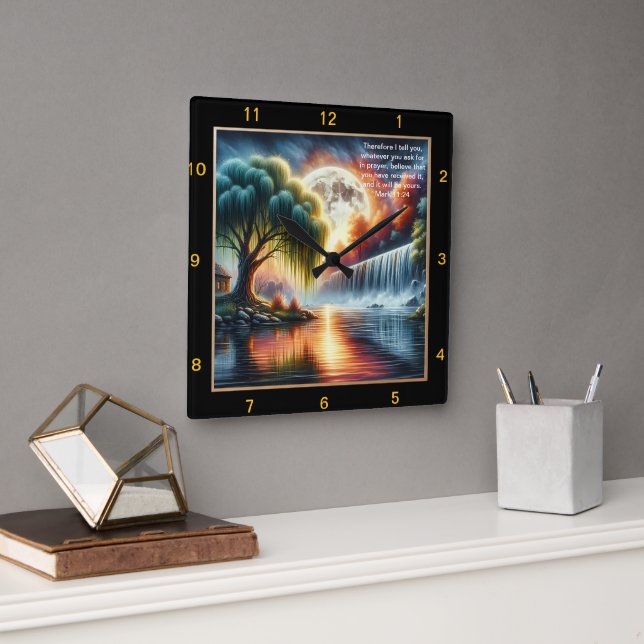 Mark 11:24 Belief Clock: Personalised Prayer Remin Square Wall Clock (Office)