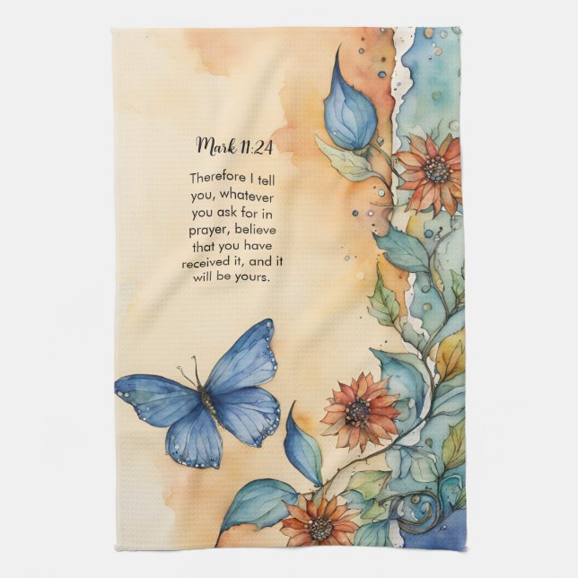 Mark 11:24 Christian Bible Verse Image Tea Towel (Vertical)