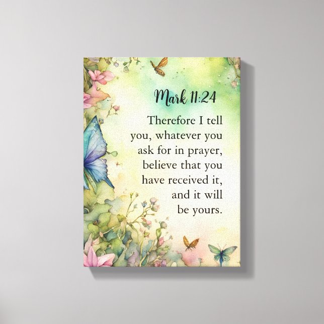 Mark 11:24 Christian Watercolor Image Canvas Print (Front)