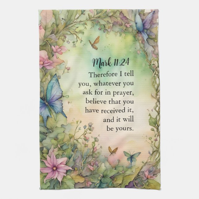 Mark 11:24 Christian Watercolor Image Tea Towel (Vertical)