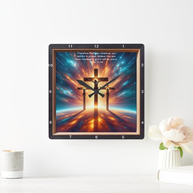 Mark 11:24 Comfort: Personalised Home Blessing Square Wall Clock (Home)