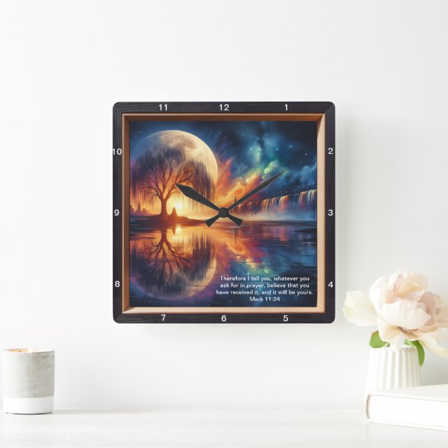 Mark 11:24 Grace Clock: Personalised Christian Gif Square Wall Clock (Home)