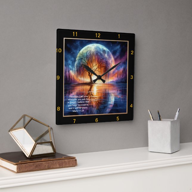 Mark 11:24 Prayerful Time: Personalised Scripture Square Wall Clock (Office)