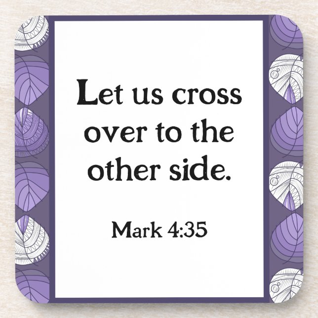 Mark 4:35 Fish Head Leaves Lilac  Coaster (Front)