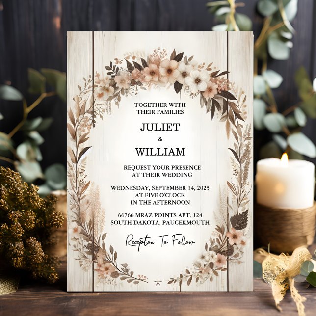Mark Garden Floral Spring Wood Boho Rustic Wedding Invitation (Creator Uploaded)