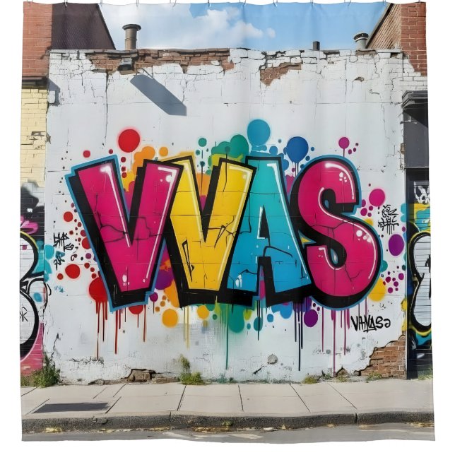 Mark Of The Studio – Vibrant Graffiti Art Shower Curtain (Front)