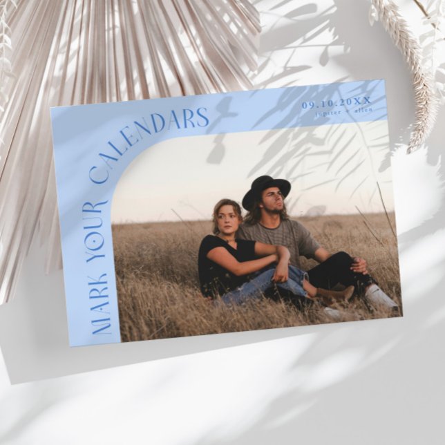 Mark Your Calendars Icy Blue Curved Frame Photo Save The Date (Creator Uploaded)