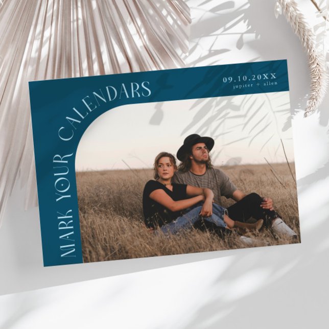 Mark Your Calendars Teal Curved Frame Photo Save The Date (Creator Uploaded)