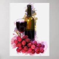 Marker Sketch, Wine Glass, Bottle, Grapes
