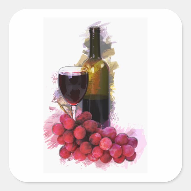 Marker Sketch, Wine Glass, Bottle, Grapes Square Sticker (Front)