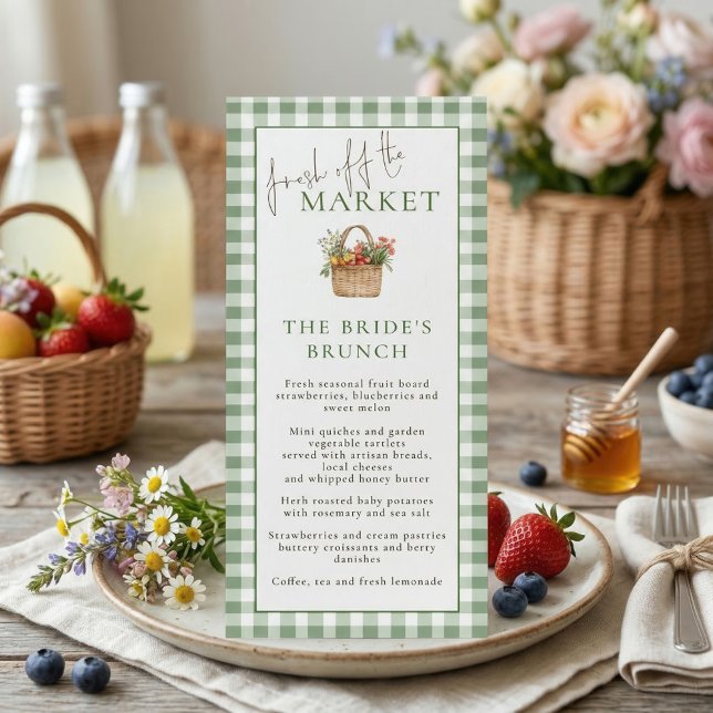 Market Brunch Gingham Bridal Shower Menu Card (Creator Uploaded)