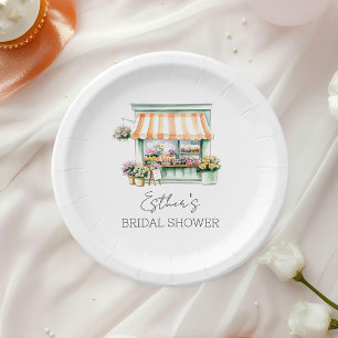 Market Flower Shop Watercolor Bridal Shower Paper Plate