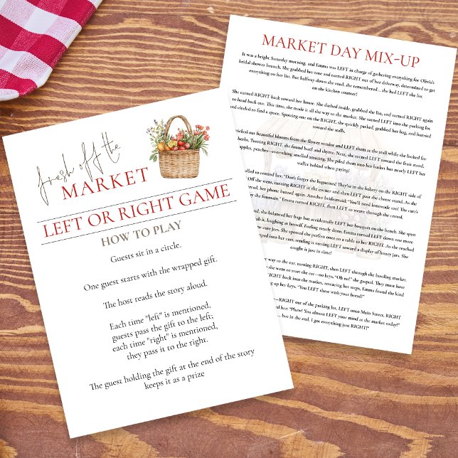 Market Left Or Right Bridal Shower Game card (View of both sides)