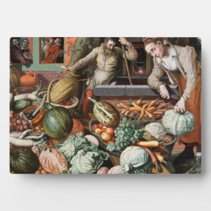 “Market Scene” vintage art plaque