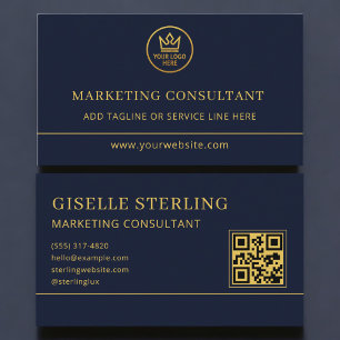 Marketing Consultant Blue Gold Logo QR Code Business Card