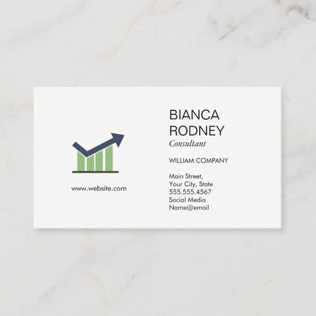 Marketing Consulting | Bar Graph Analytics Dots Business Card (Front)