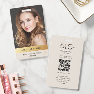 Marketing Professional Elegant Sand Faux Gold ID Badge
