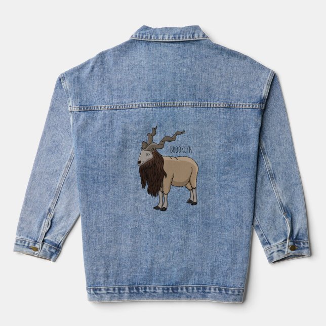 Markhor goat cartoon illustration denim jacket (Back)