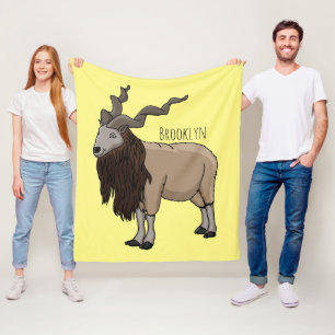 Markhor goat cartoon illustration fleece blanket