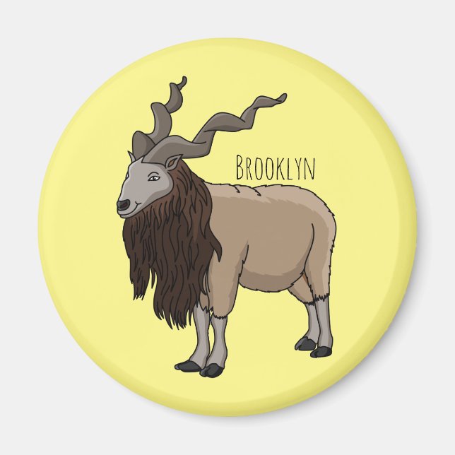 Markhor goat cartoon illustration magnet (Front)