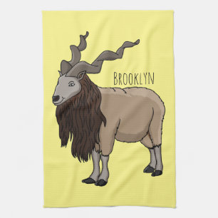 Markhor goat cartoon illustration tea towel