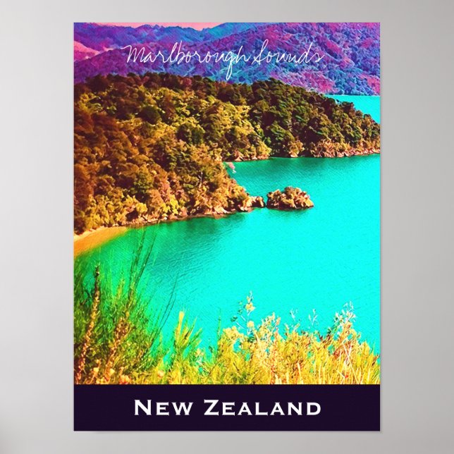 Marlborough Sounds New Zealand travel Poster (Front)