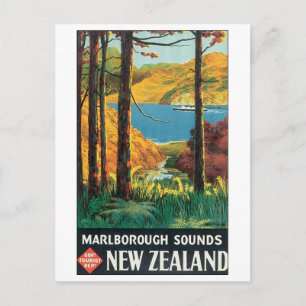 Marlborough Sounds, New Zealand Travel Poster Postcard
