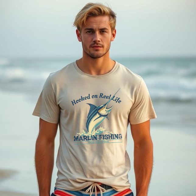 Marlin Fish-Hooked on Reel Life T-Shirt (Marlin Fishing Hooked on Reel Life Summer Beach T shirt For Men Fathers Day Fisherman Trend Fishing)