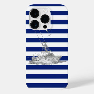 Marlin Fishing Chrome on Blue Stripes Case-Mate iPhone 14 Pro Case
