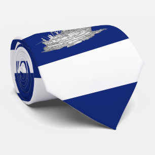 Marlin Fishing Chrome style on Nautical Stripes Tie