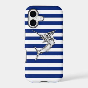 Marlin Swordfish Chrome on Nautical Stripes 