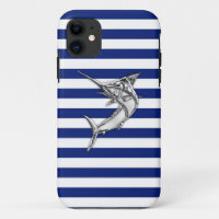 Marlin Swordfish Chrome on Nautical Stripes