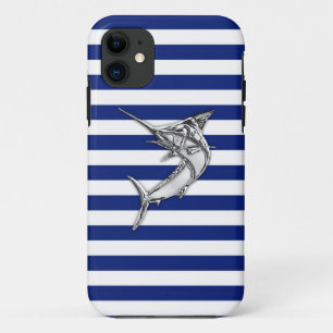 Marlin Swordfish Chrome on Nautical Stripes  Case-Mate iPhone Case