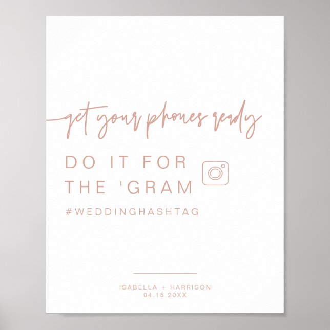 MARLO Boho Blush Instagram Hashtag Wedding Sign (Front)