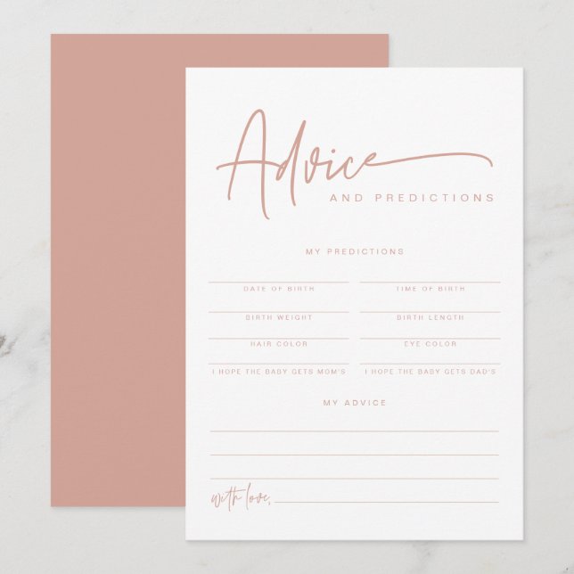 MARLO Boho Blush Pink Baby Advice & Predictions  Invitation (Front/Back)