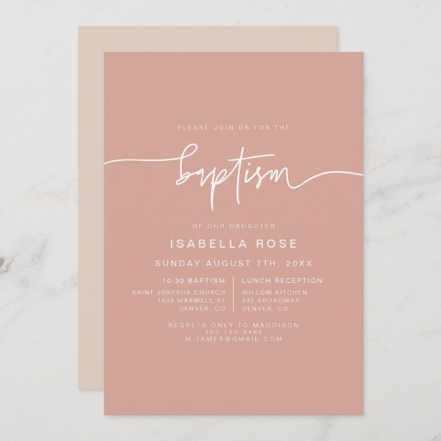 MARLO Boho Blush Pink Baptism Invitation (Front/Back)