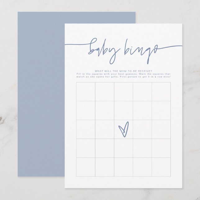 MARLO Boho Dusty Blue Baby Shower Bingo Game Card (Front/Back)