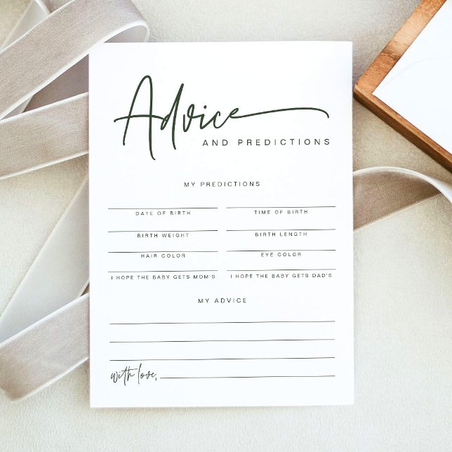 MARLO Boho Forest Green Baby Advice & Predictions  Invitation (Creator Uploaded)