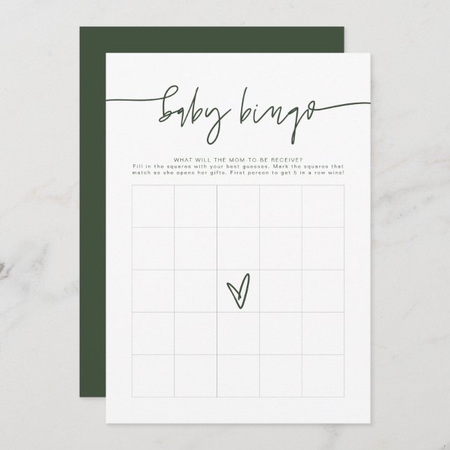 MARLO Boho Forest Green Baby Shower Bingo Game  Invitation (Front/Back)