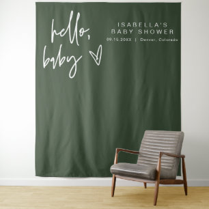 MARLO Boho Hello Forest Green Baby Shower Tapestry
