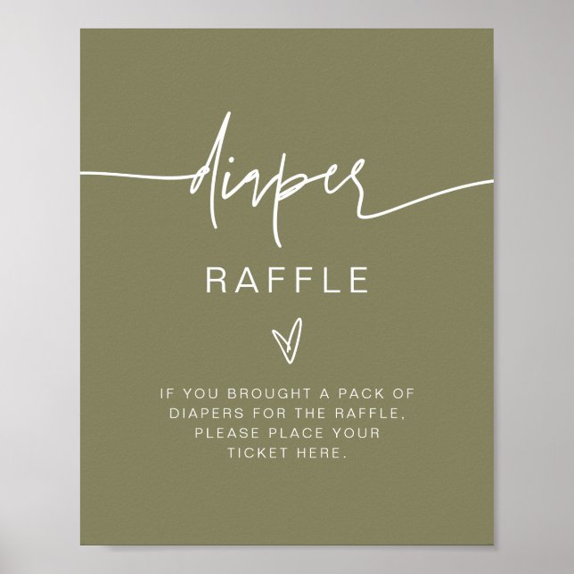 MARLO Boho Olive Green Diaper Raffle Game Sign (Front)