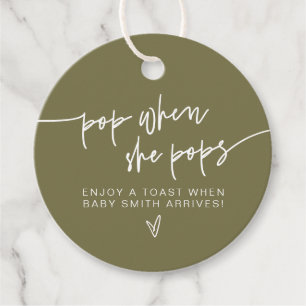 MARLO Boho Olive Green Pop When She Pops Shower Favour Tags