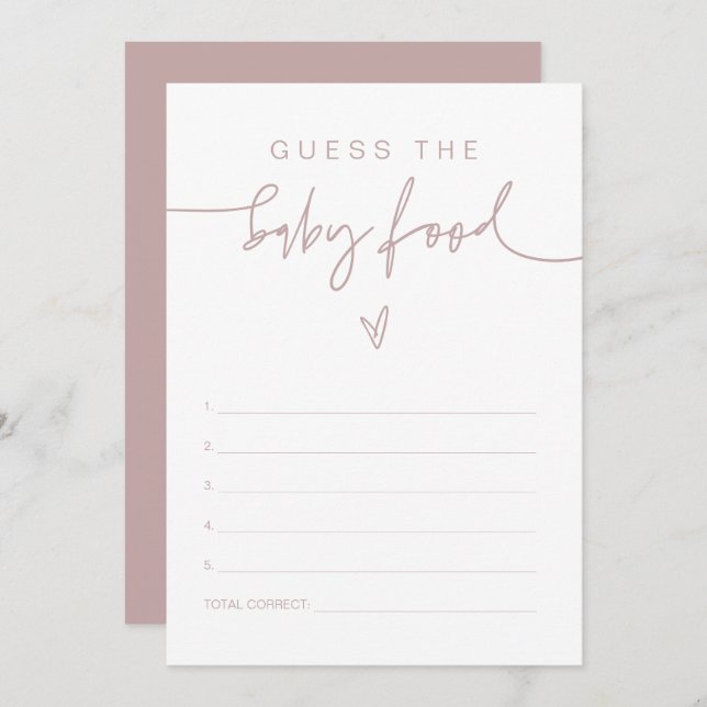 MARLO Dusty Rose Boho Guess the Baby Food Game  Invitation (Front/Back)