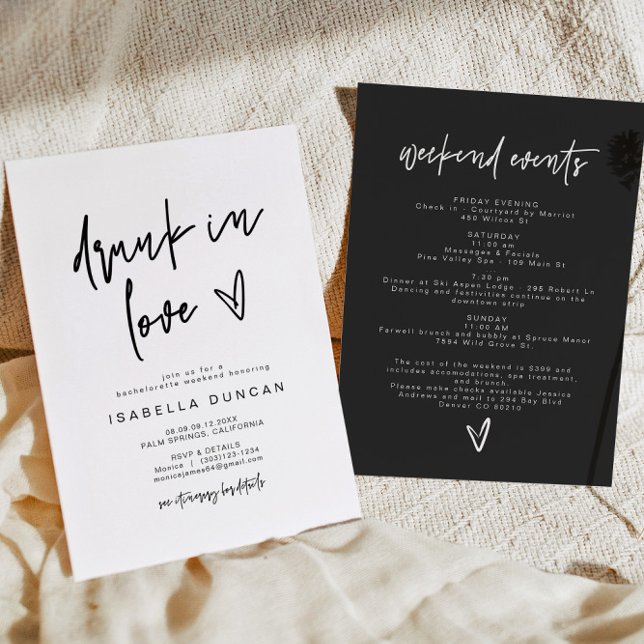 MARLO Modern Black Drunk In Love Bachelorette Invitation (Creator Uploaded)