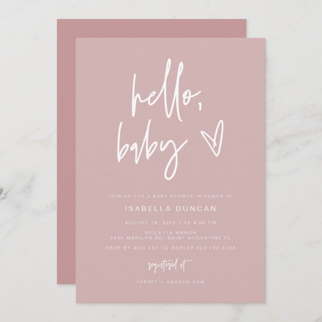 MARLO Modern Blush Dusty Rose Girl Baby Shower Invitation (Front/Back)