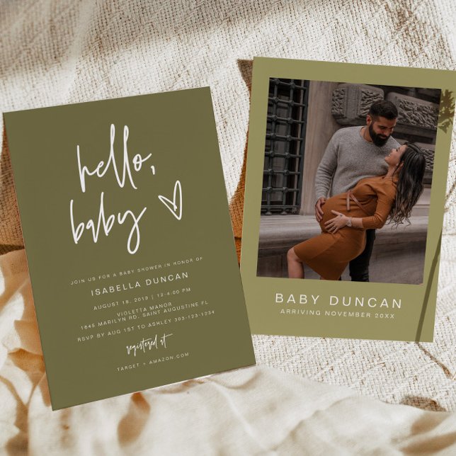 MARLO Modern Bohemian Olive Green Baby Shower Invitation (Creator Uploaded)